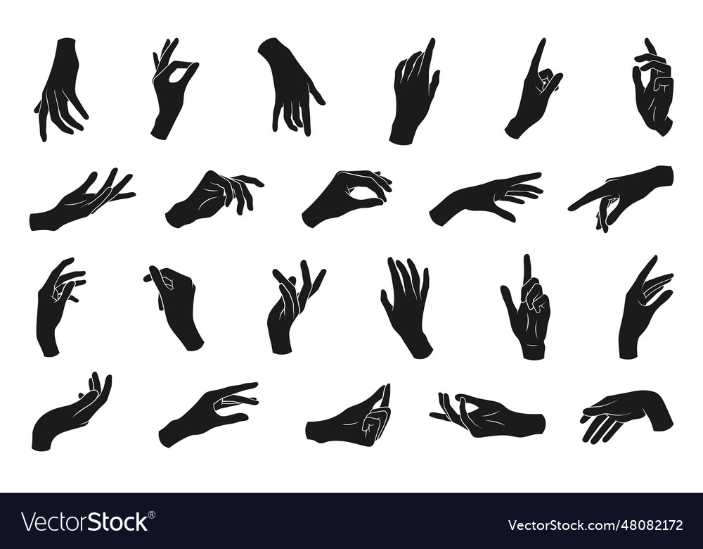 Set Of Various Black Silhouette Woman Hands Vector Image