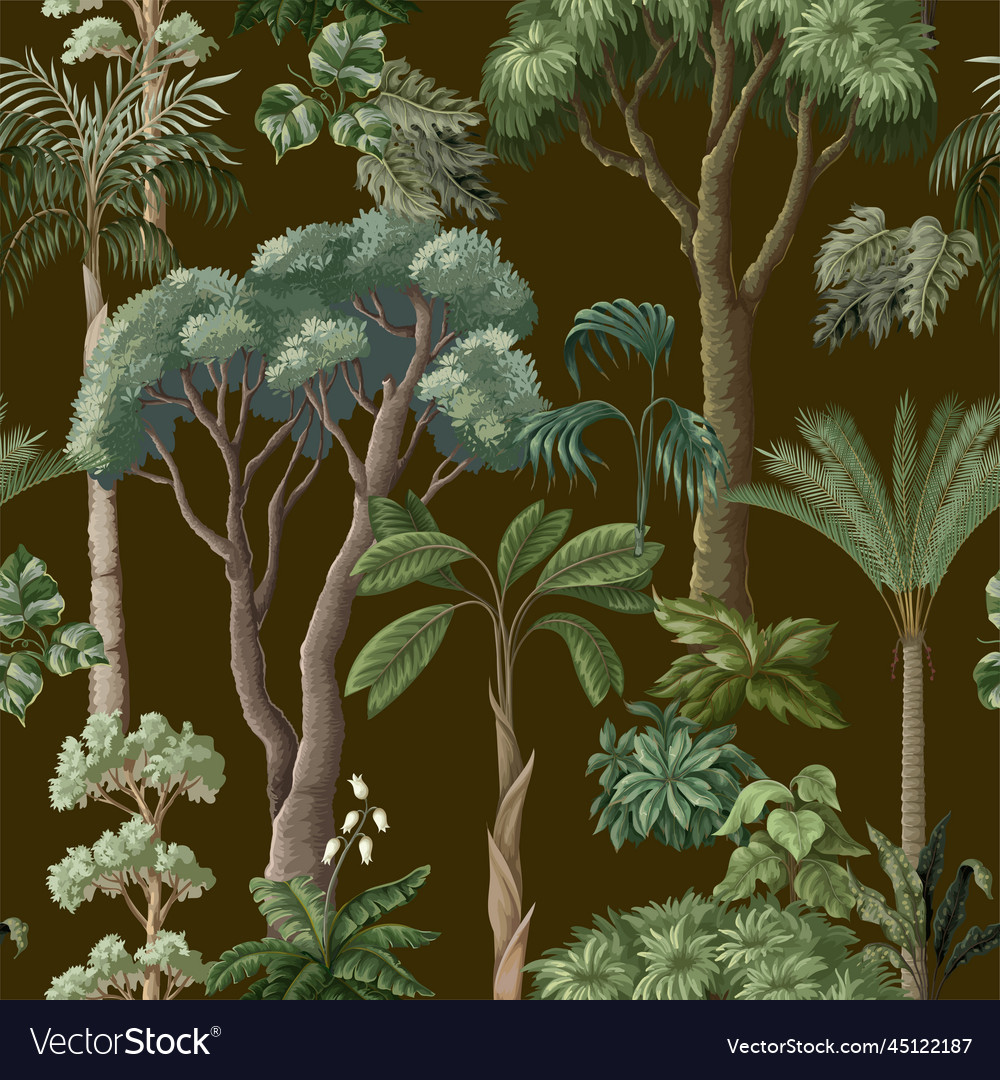 Seamless Pattern With Jungle Trees And Plants Vector Image