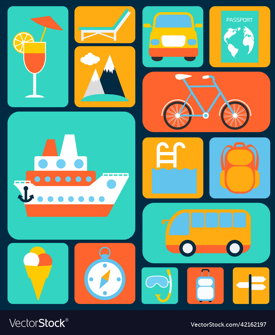 Travel Flat Icons Set Royalty Free Vector Image