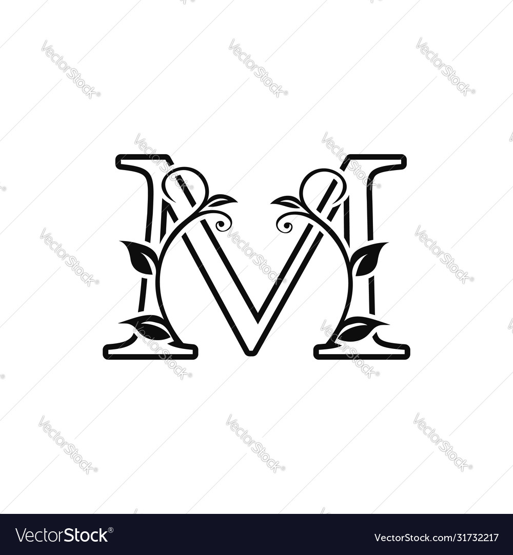 Outline Deco Floral Letter M Logo Icon Luxury Vector Image