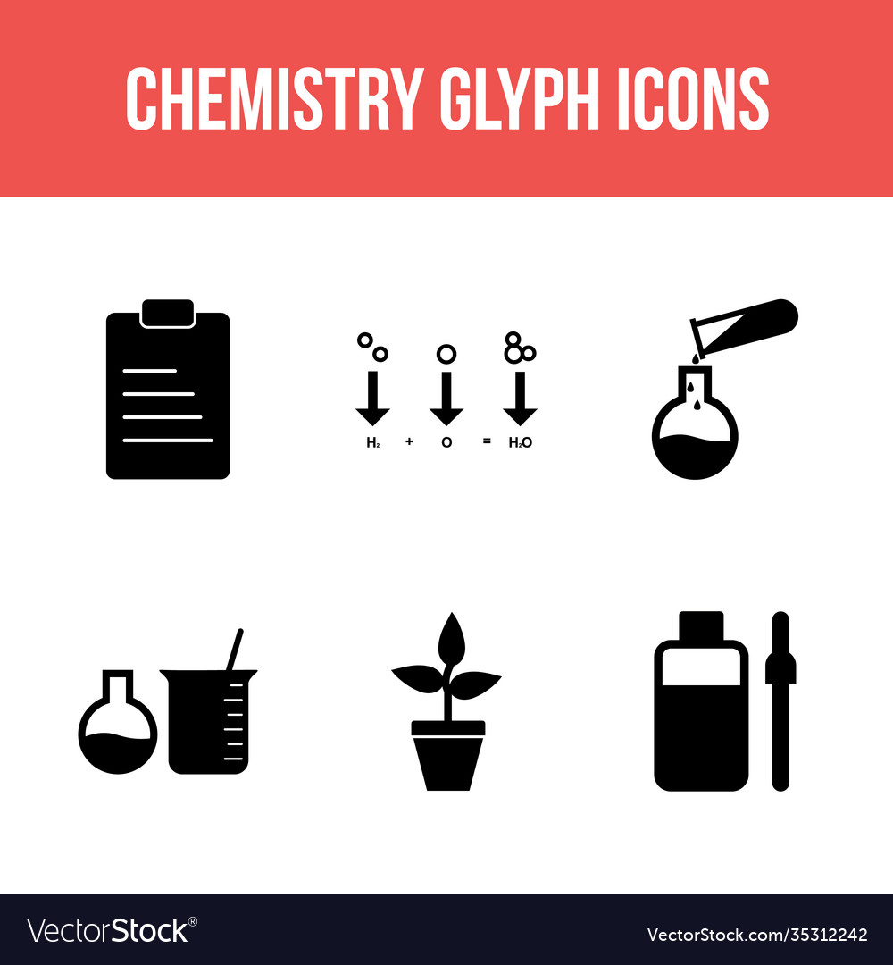 Unique Chemistry Glyph Icon Set Royalty Free Vector Image