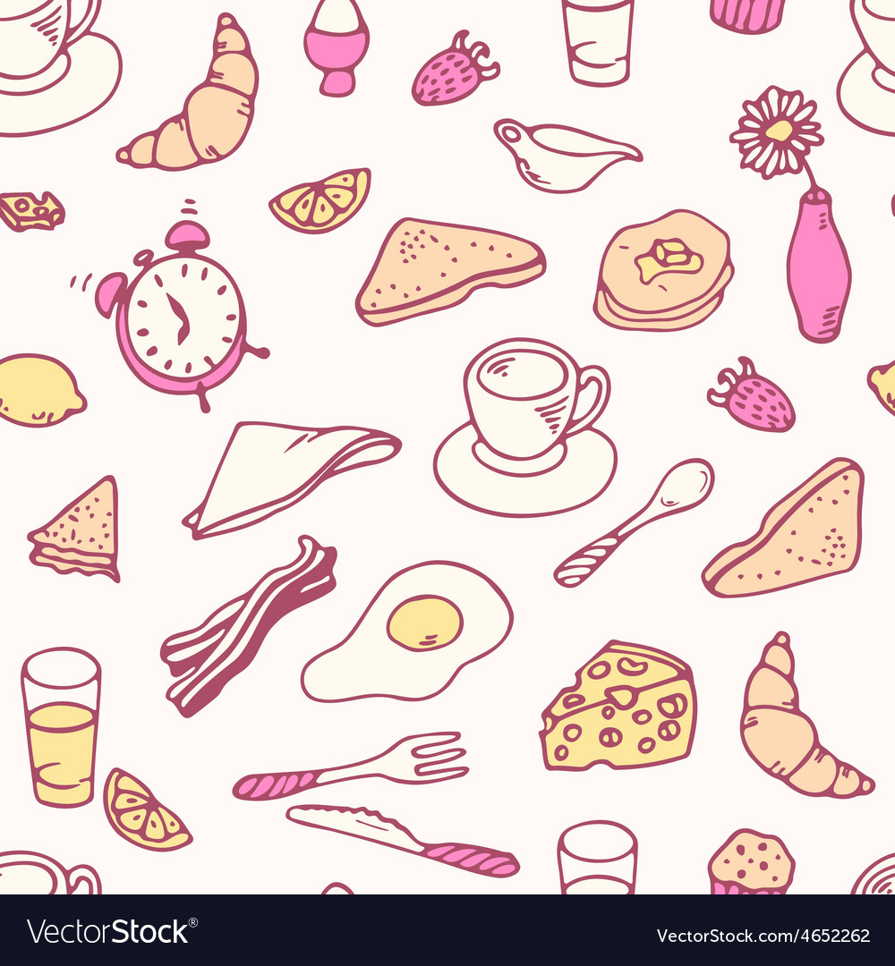 Doodle Breakfast Seamless Pattern Royalty Free Vector Image