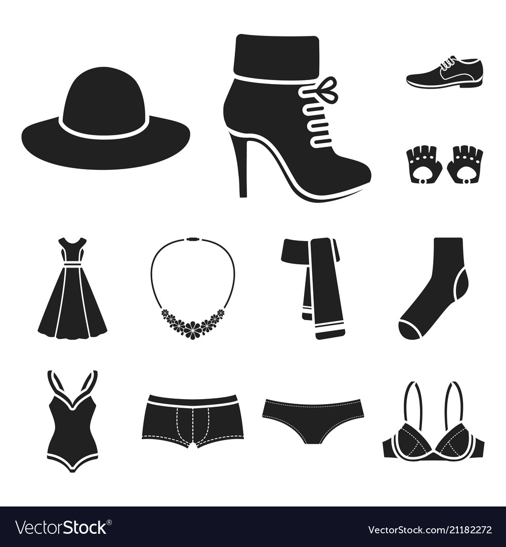 Clothes And Accessories Black Icons In Set Vector Image