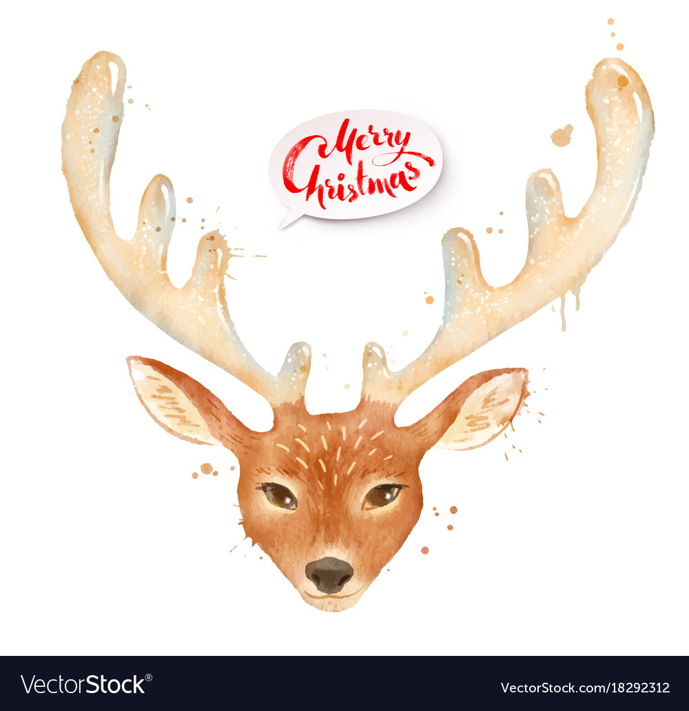 Christmas Watercolor Of Reindeer Royalty Free Vector Image