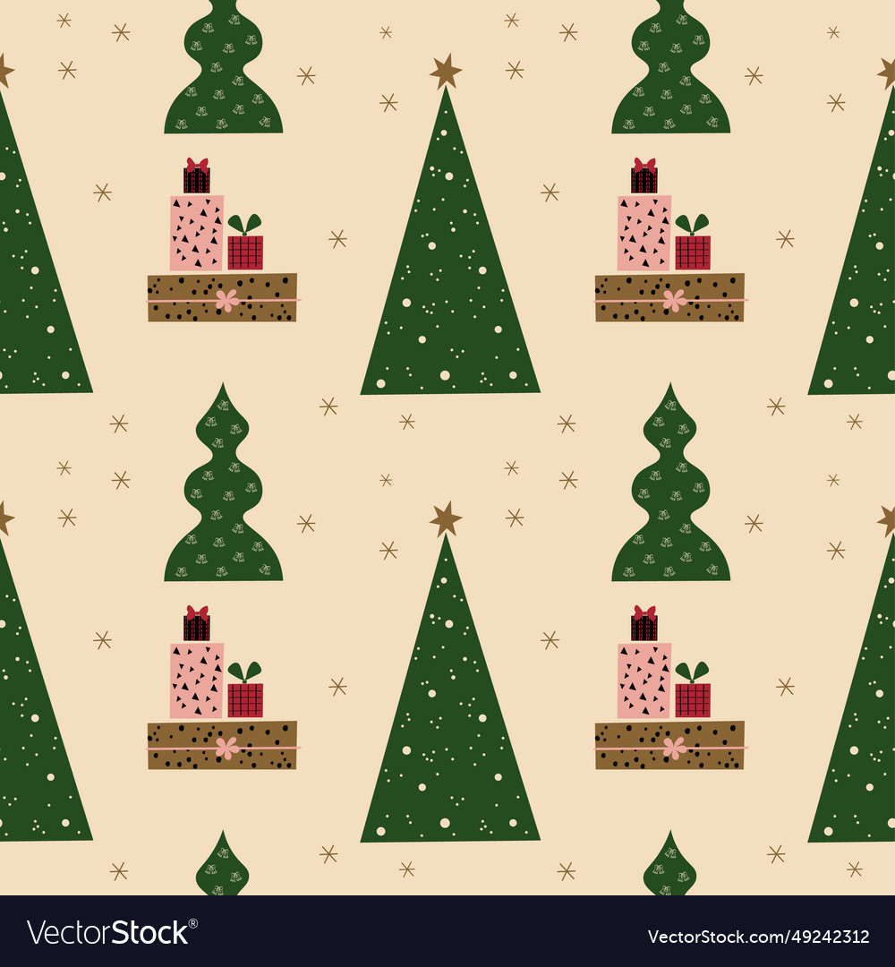 Winter Seamless Pattern With Christmas Tree Vector Image