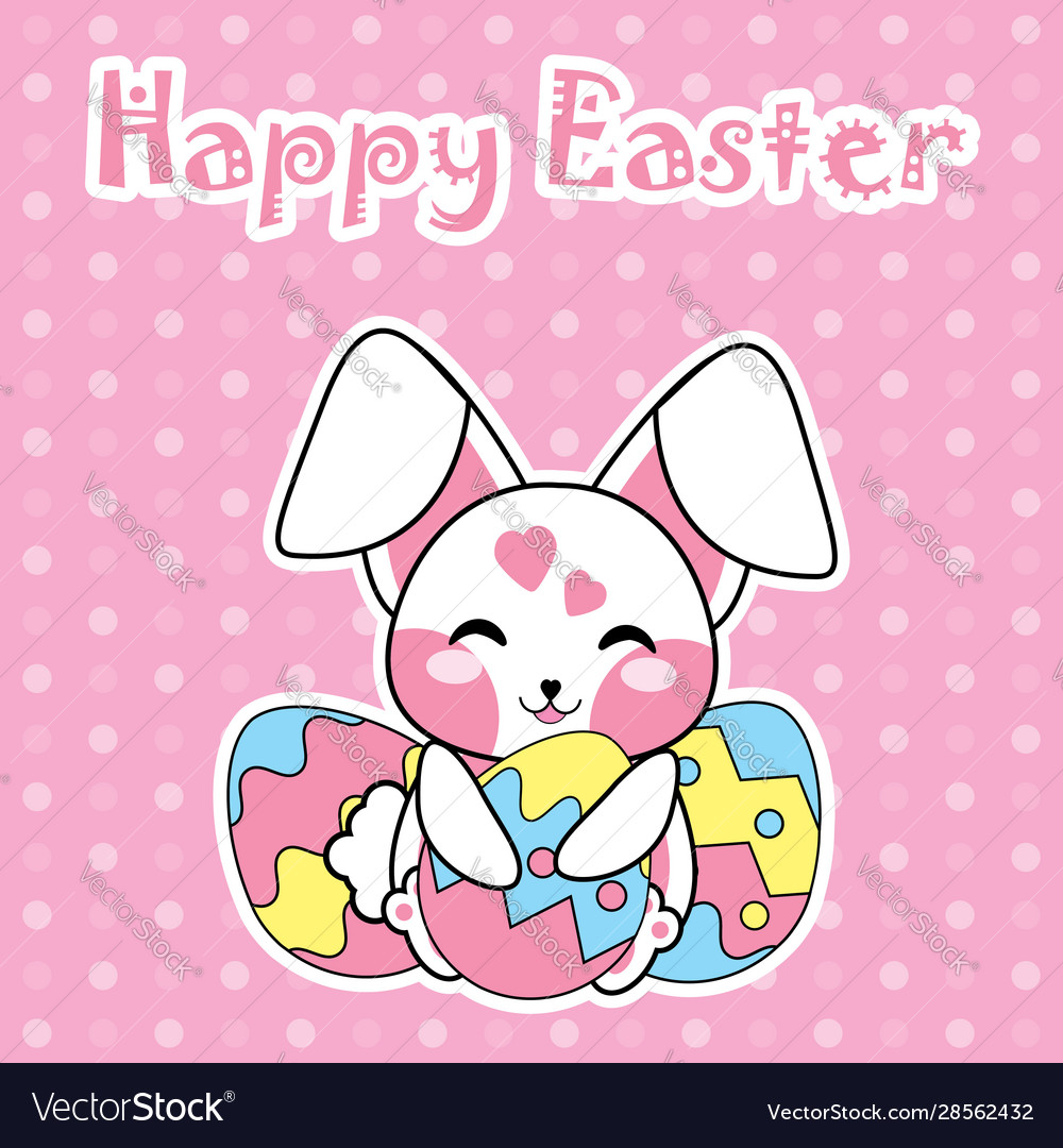 Easter Greeting Card With Cute Bunny And Eggs Vector Image