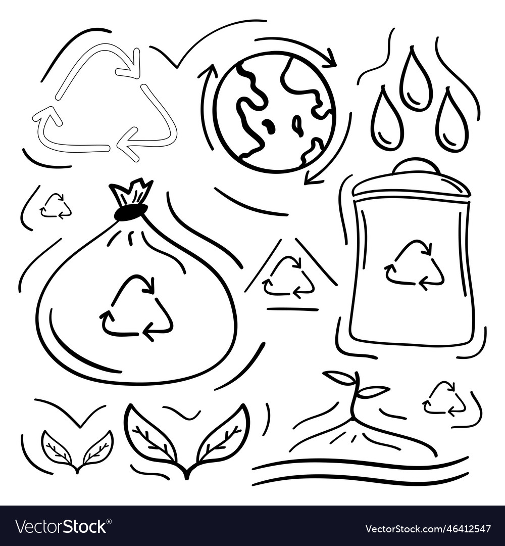 Hand Drawn Recycle Eco Friendly Icons Royalty Free Vector