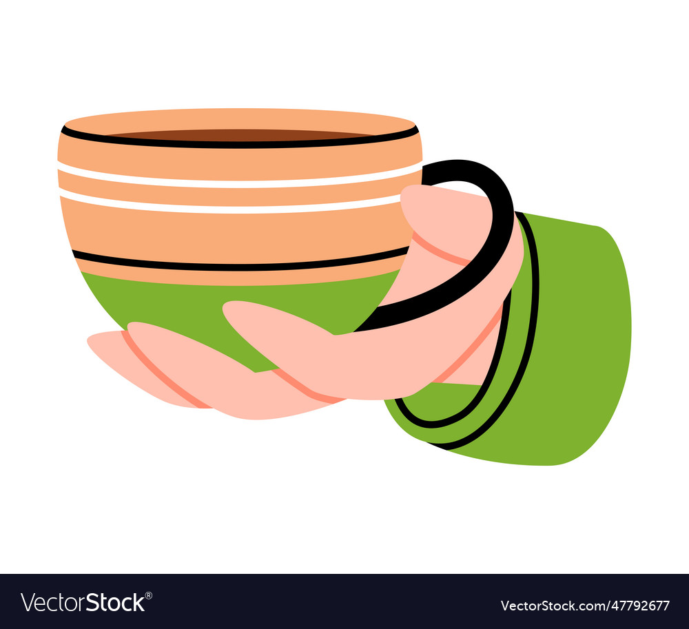 Hand Holding Coffee Cup With Aromatic Drink Vector Image