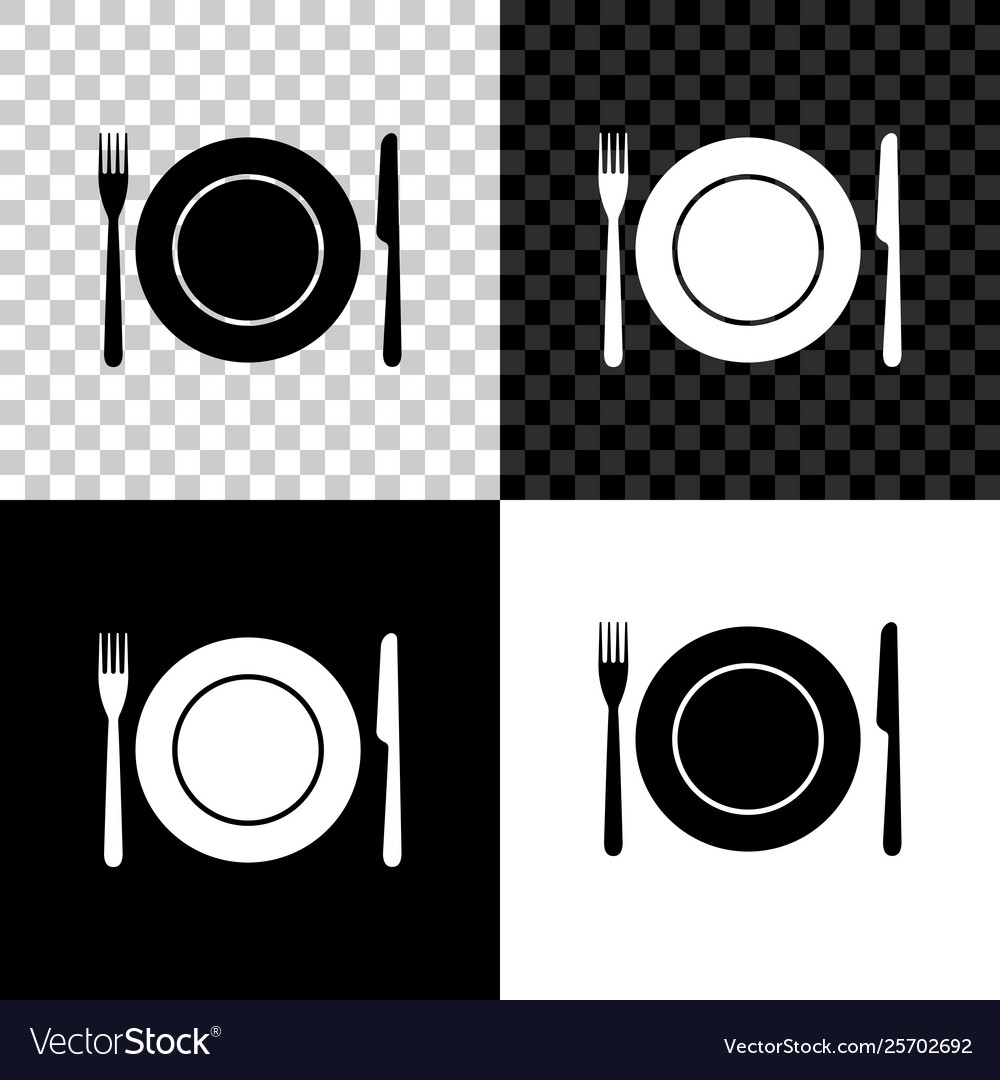 Plate Fork And Knife Icon Isolated On Black Vector Image