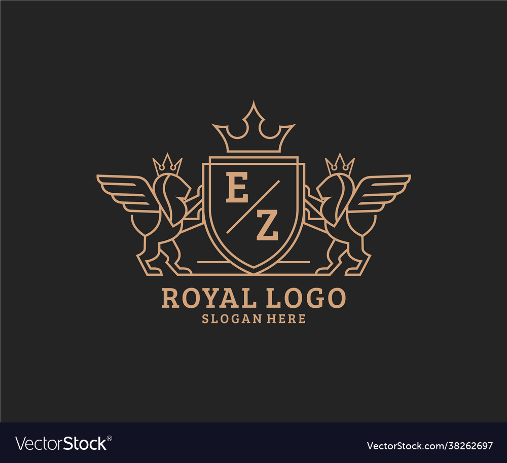 Initial Ez Letter Lion Royal Luxury Heraldiccrest Vector Image