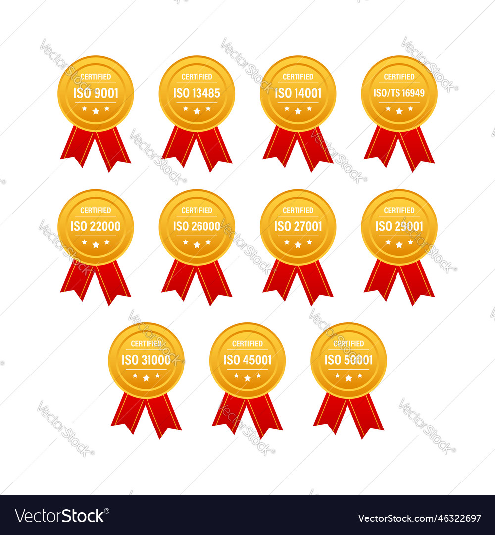 Set Of Iso Certification Stamp And Labels Vector Image