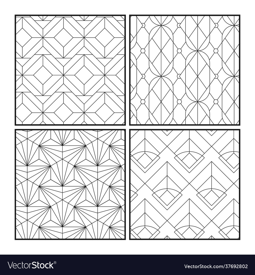 Black Geometric Seamless Patterns Set On White Vector Image