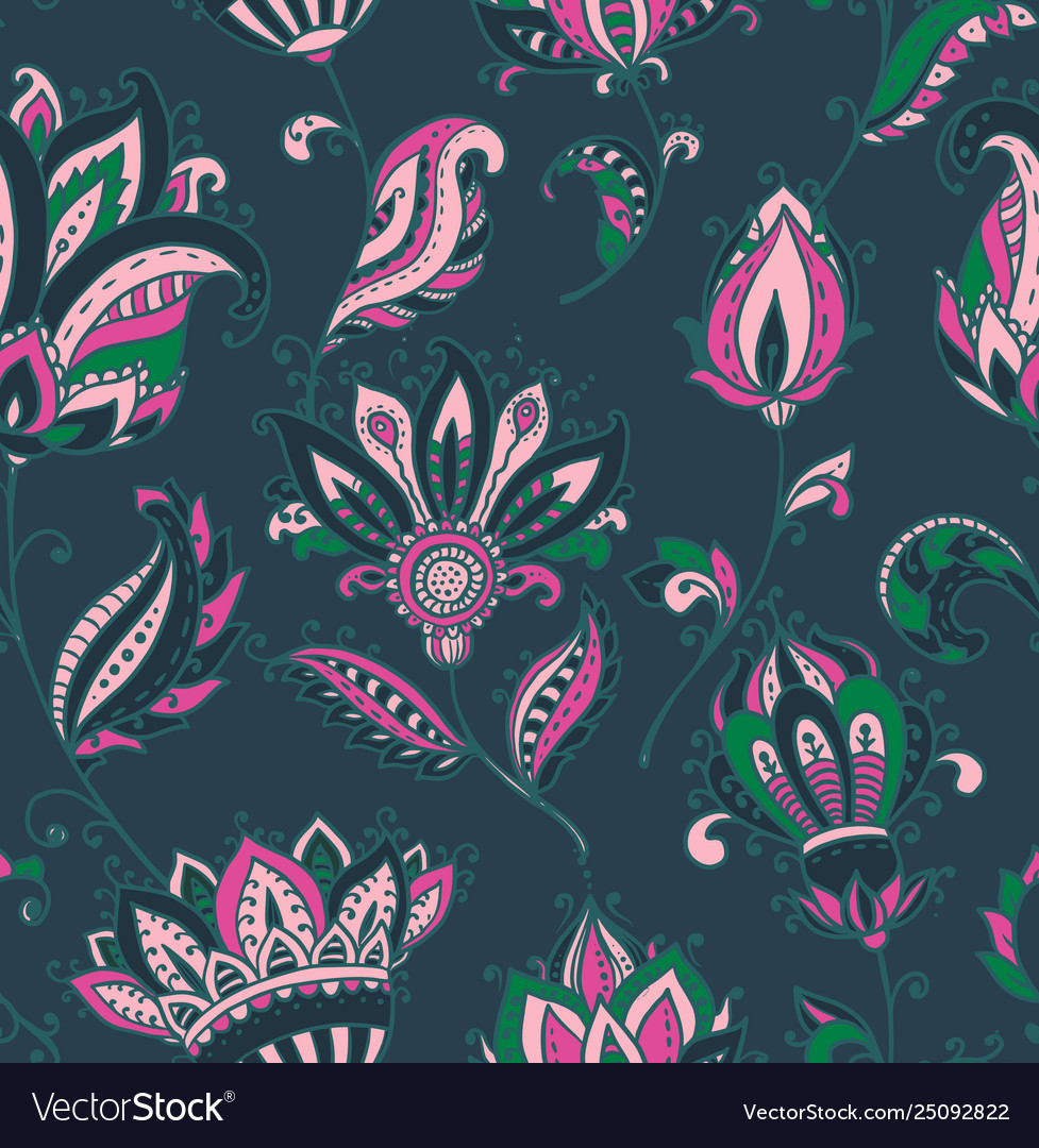 Seamless Pattern With Hand Drawn Paisley Vector Image