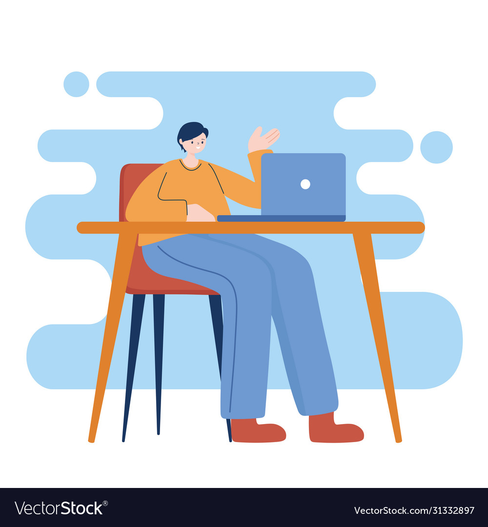 Man With Laptop On Desk Design Royalty Free Vector Image