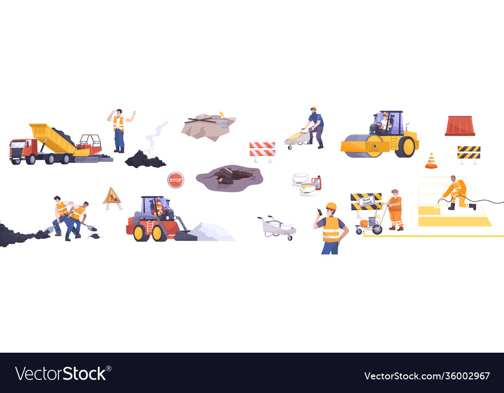 Road Repair Flat Icon Set Royalty Free Vector Image