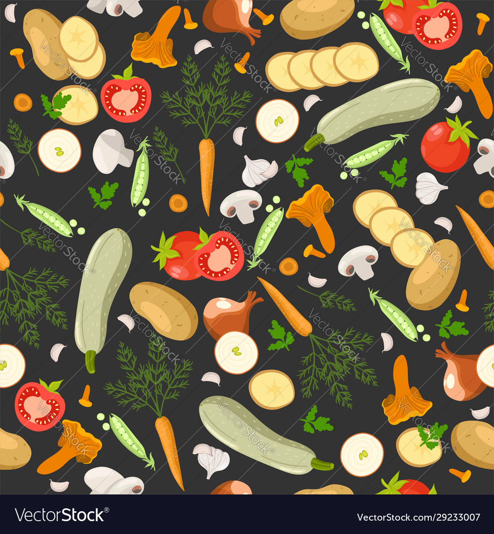 Seamless Pattern With Different Vegetables Vector Image