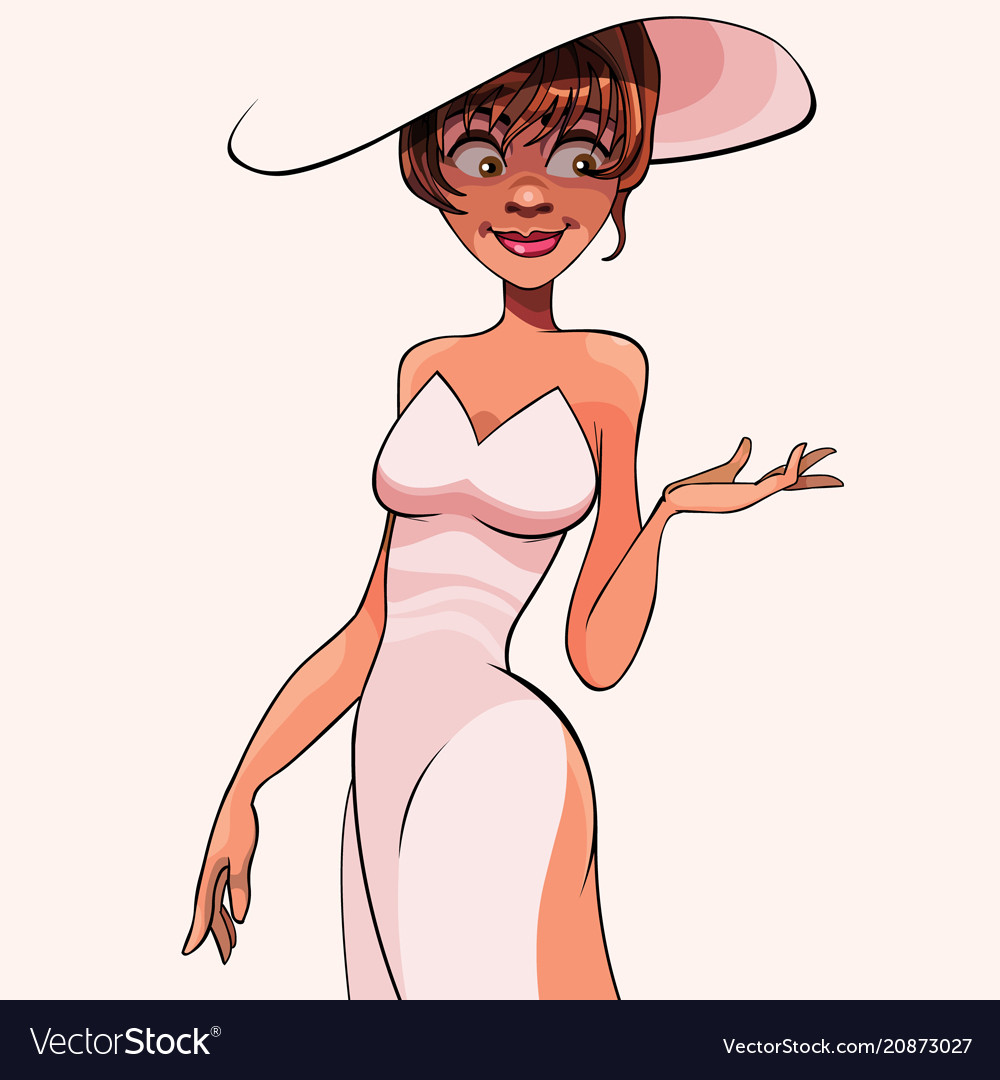 Cartoon Elegant Woman In Light Hat And Dress Vector Image