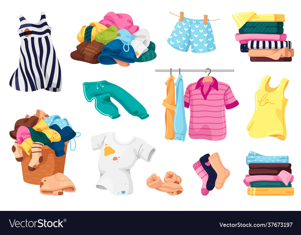 Collection Dirty And Clean Clothes Flat Royalty Free Vector