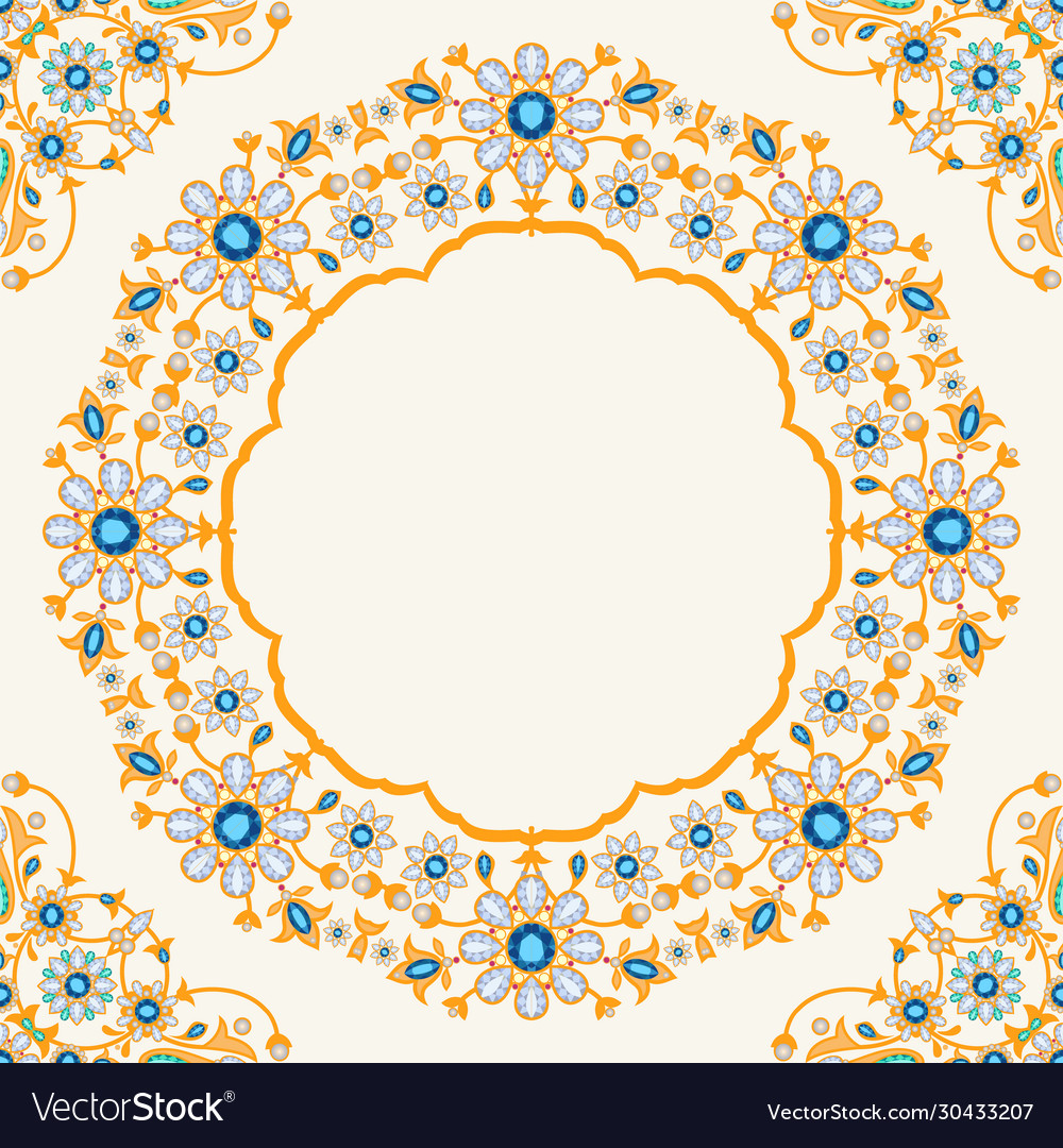 Ornate Gemstone Gold Floral Frame Royalty Free Vector Image