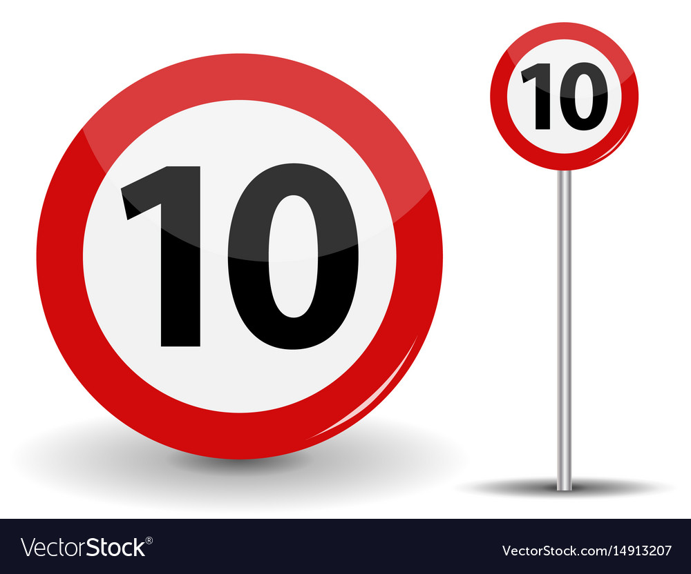 Round Red Road Sign Speed Limit 10 Kilometers Per Vector Image