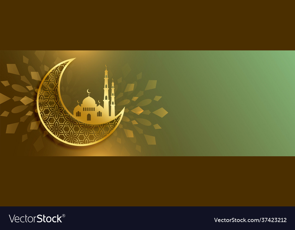 Beautiful Moon And Mosque Golden Islamic Banner Vector Image