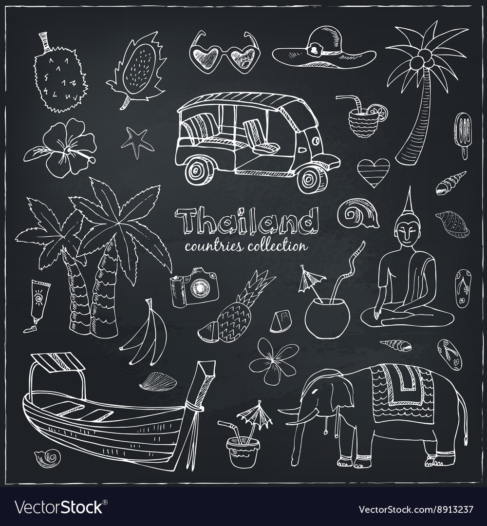 Hand Drawn Doodle Thailand Travel Set Royalty Free Vector