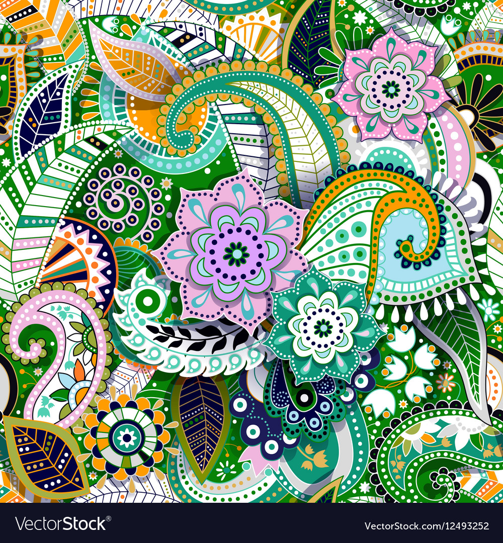 Colorful Paisley Seamless Pattern Original Vector Image