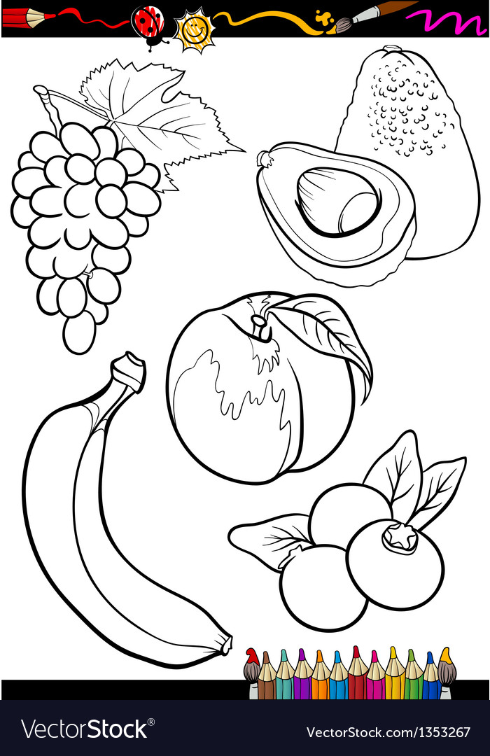 Cartoon Fruits Set For Coloring Book Royalty Free Vector