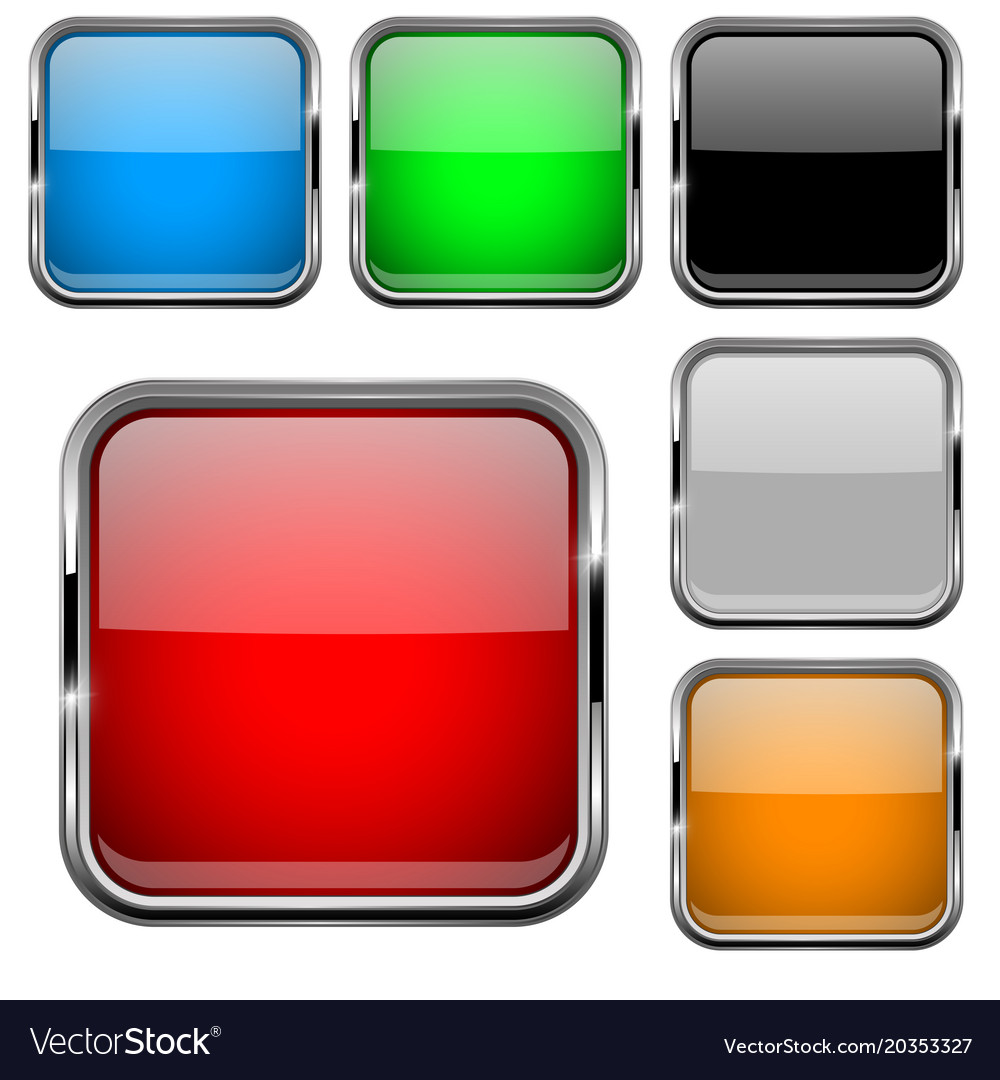 Glass Buttons With Chrome Frame Colored Set Vector Image