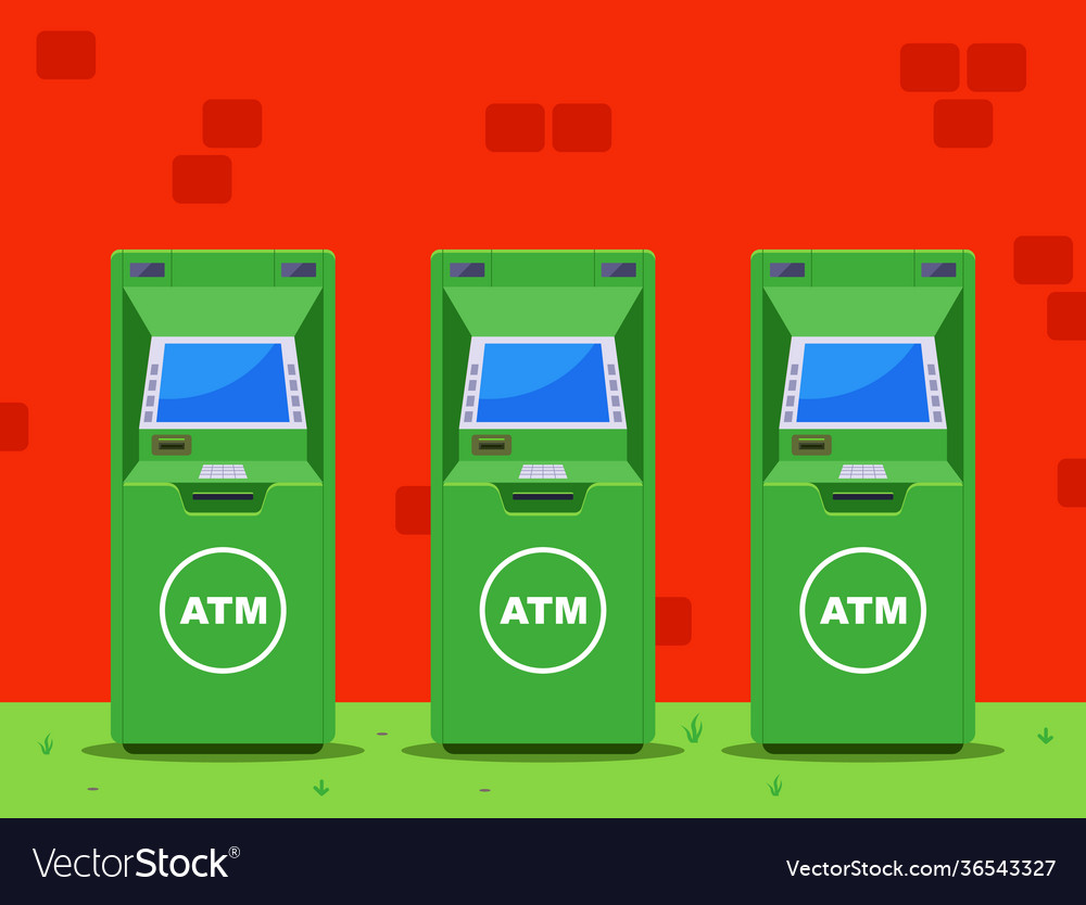 Several Green Atms On Street Royalty Free Vector Image