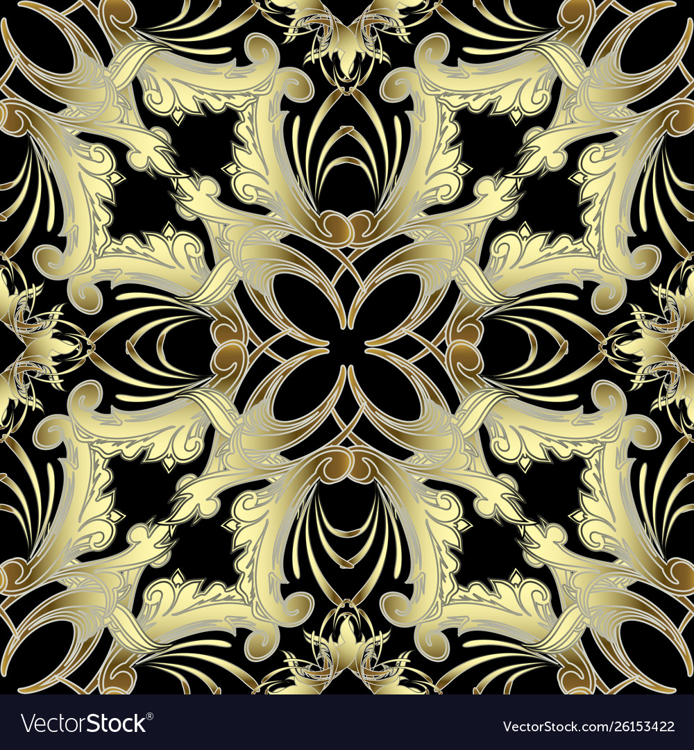 Gold Baroque Seamless Pattern Ornate Damask Vector Image