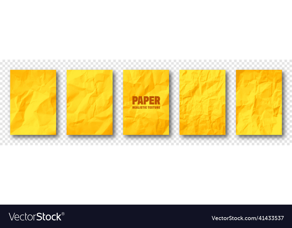 Colorful Yellow Crumpled Paper Texture Rough Vector Image