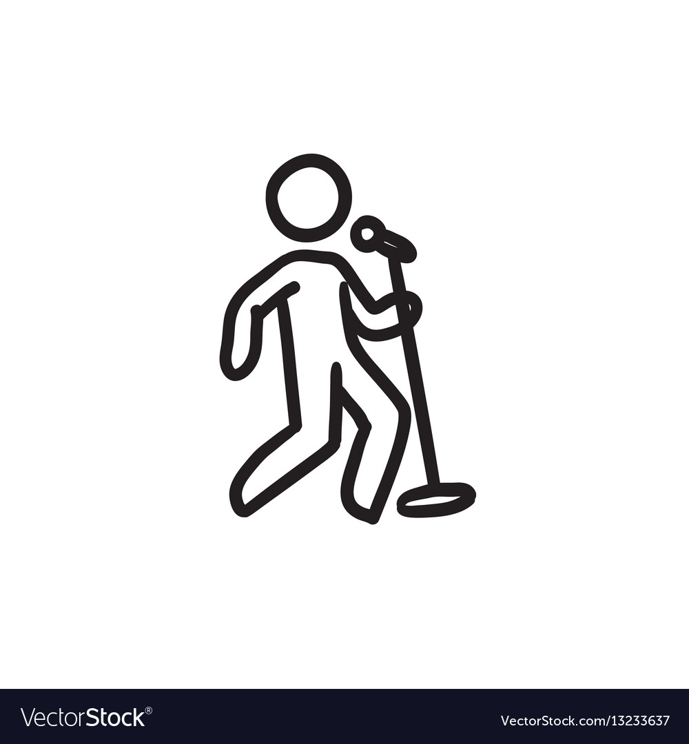 Man Singing With Microphone Sketch Icon Royalty Free Vector