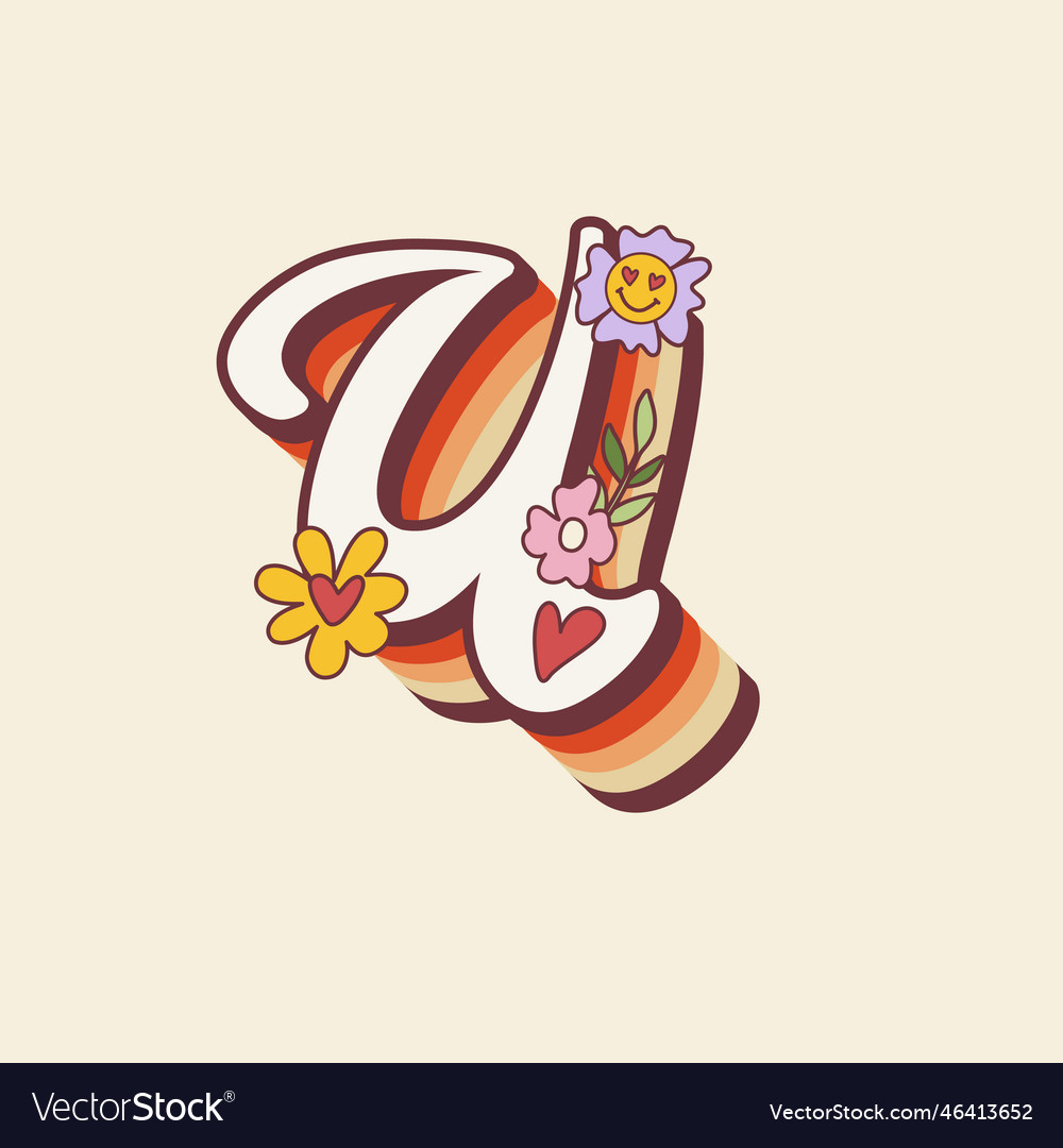 Groovy Retro Hippie Stylized Initial Letter U Vector Image