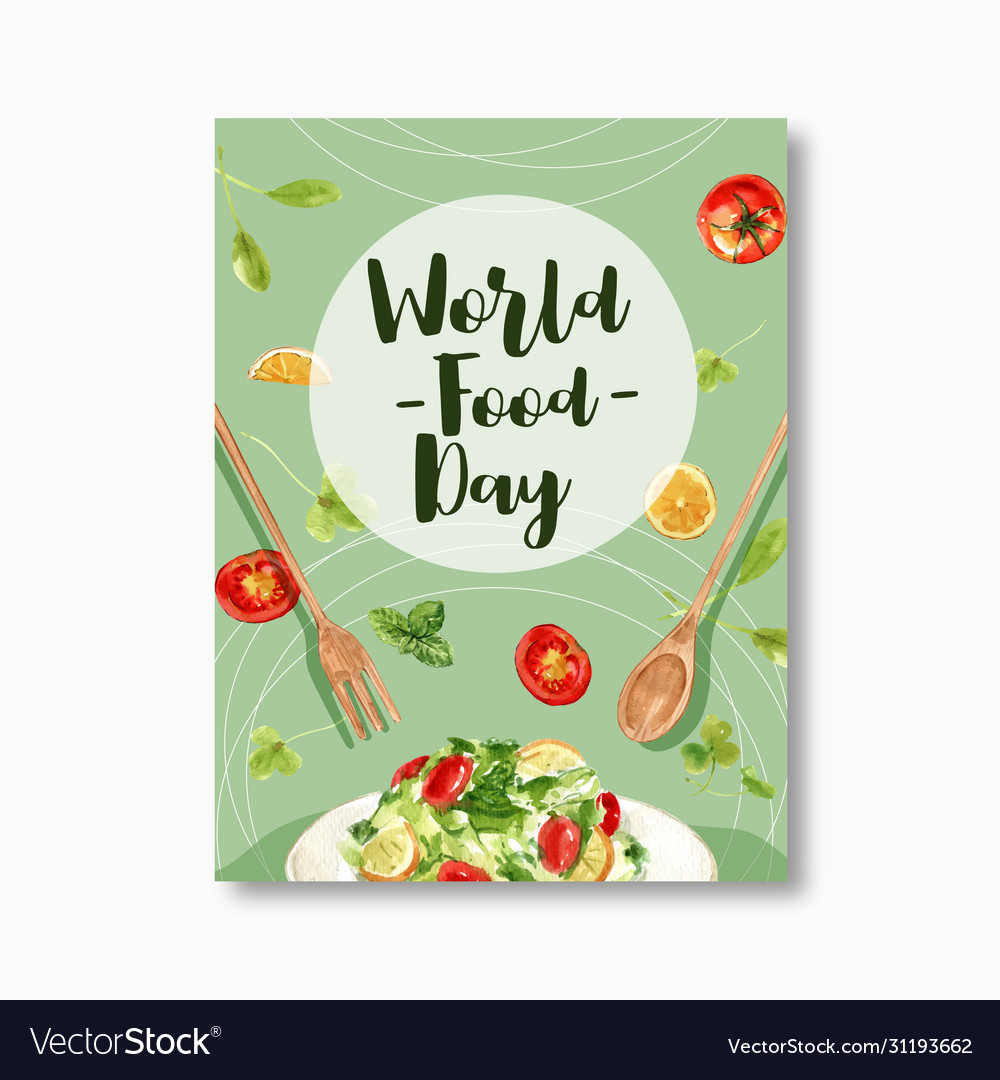 World Food Day Poster Design With Salad Spoon Vector Image