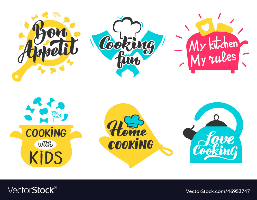 Cooking Lettering Labels Kitchen Utensils Vector Image