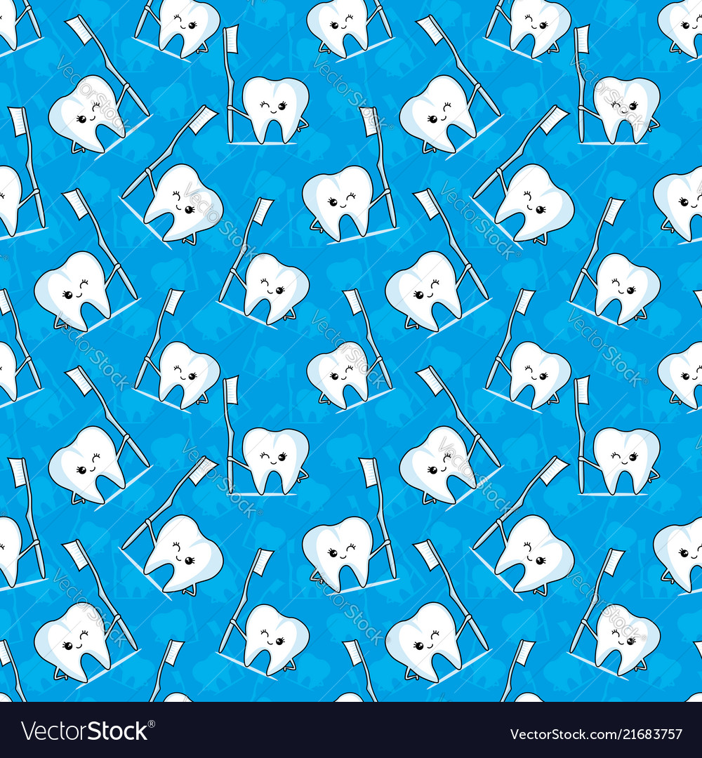 Seamless Pattern With Tooth And Toothbrush Vector Image