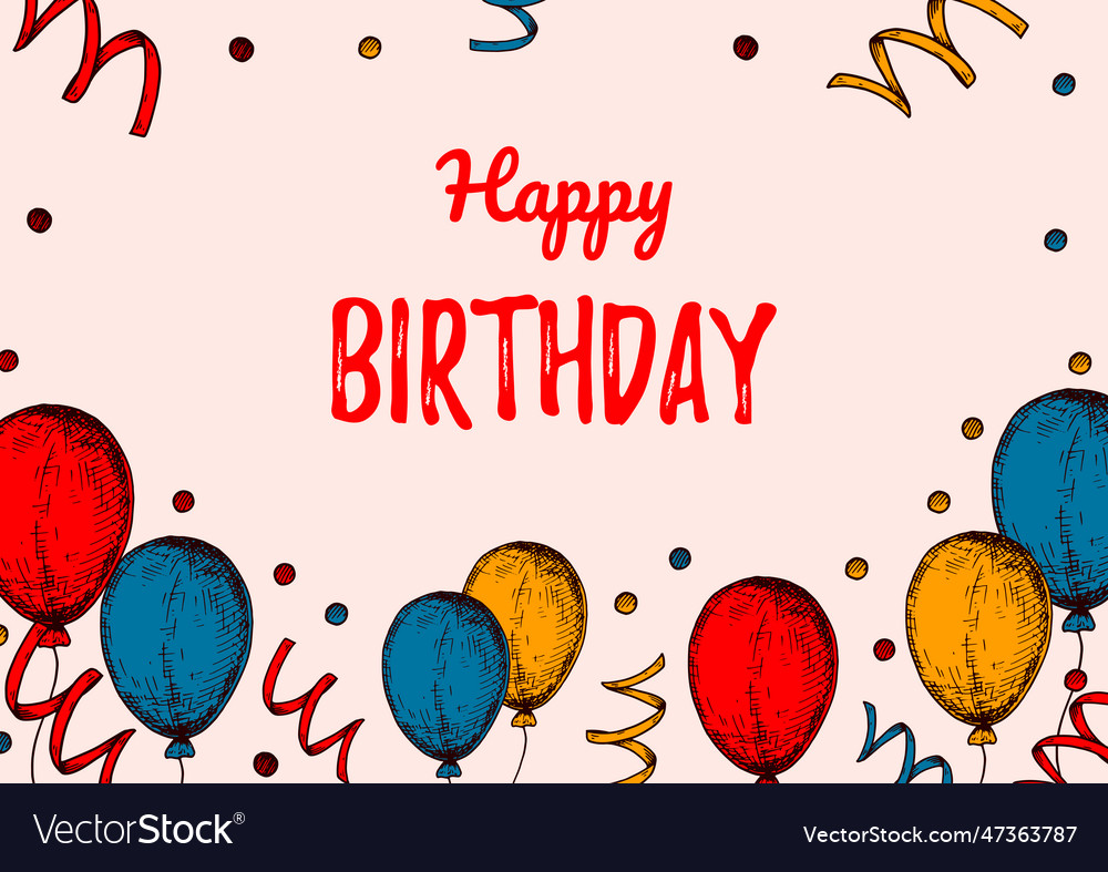 Birthday Horizontal Greeting Card Design With Vector Image