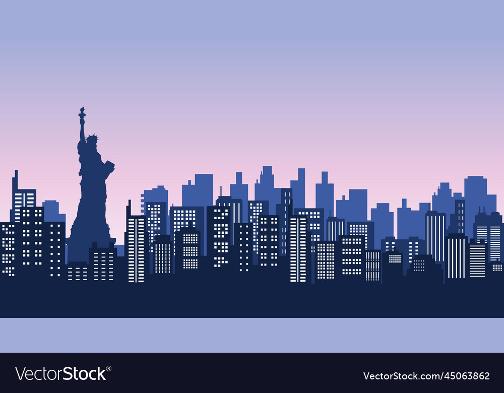 City Silhouette Of Tall Buildings With New York Vector Image