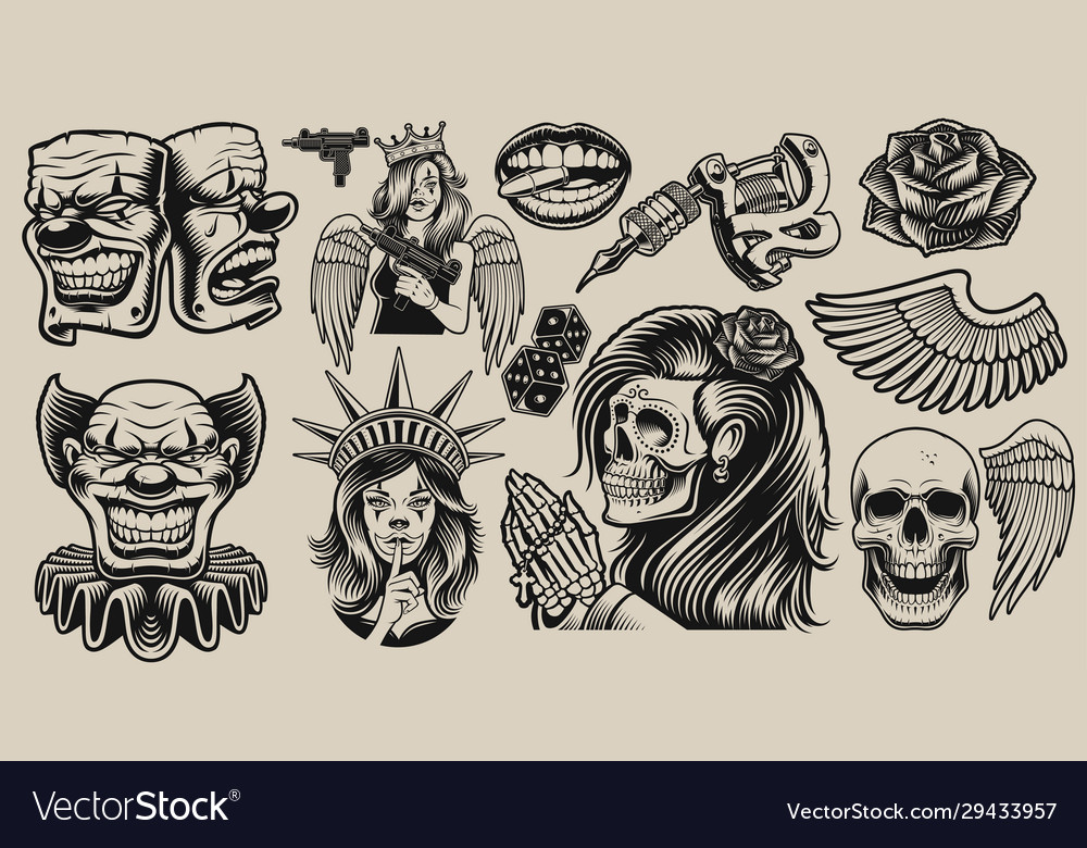 Set Design Elements For Tattoo Theme Royalty Free Vector