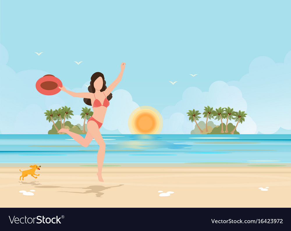 Happy Bikini Woman Jumping Of Joy And Success Vector Image