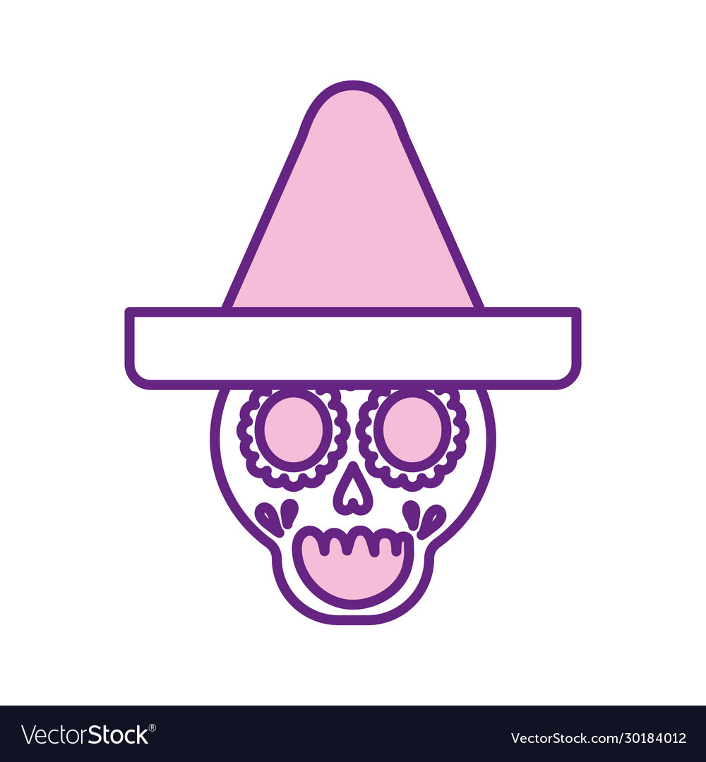 Mexican Skull With Hat Line Style Icon Royalty Free Vector