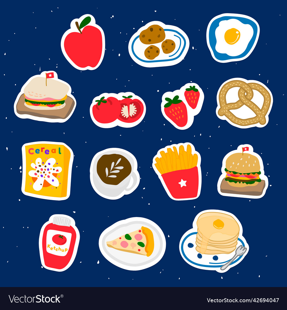 Cute Food Doodle Sticker With A White Border Set Vector Image