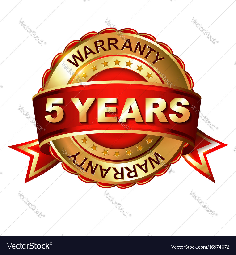 5 Years Warranty Golden Label With Ribbon Vector Image