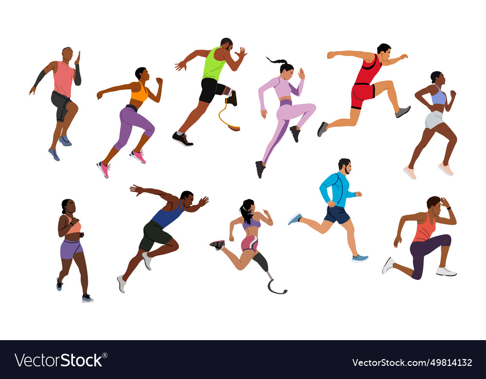 Male And Female Athletes Running Isolated Vector Image