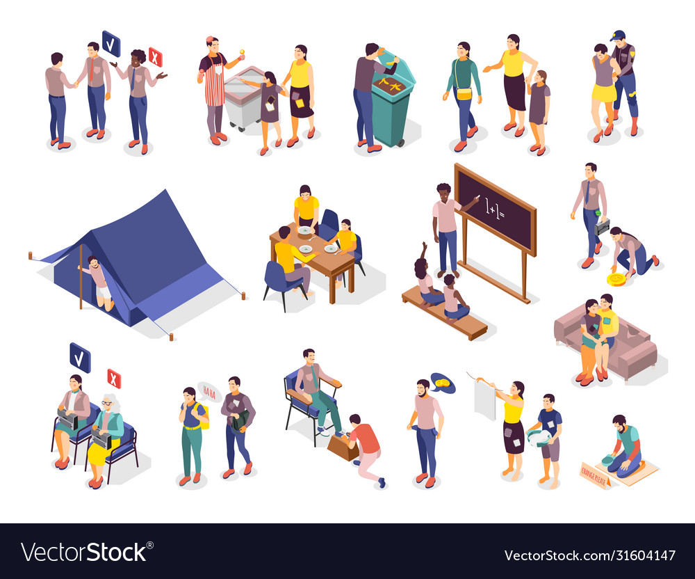 Poor People Isometric Set Royalty Free Vector Image