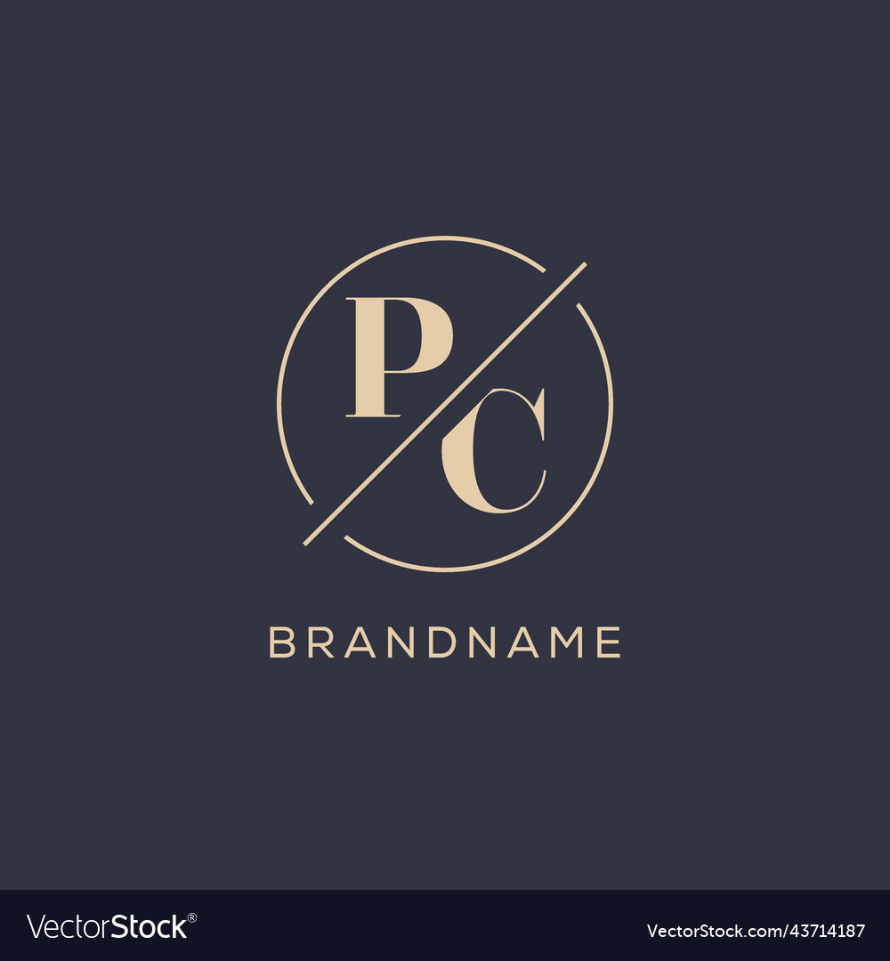 Initial Letter Pc Logo With Simple Circle Line Vector Image