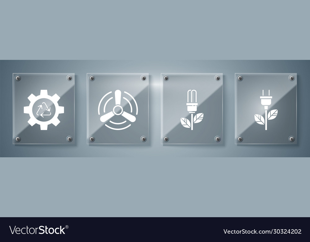 Set Electric Saving Plug In Leaf Light Bulb Vector Image