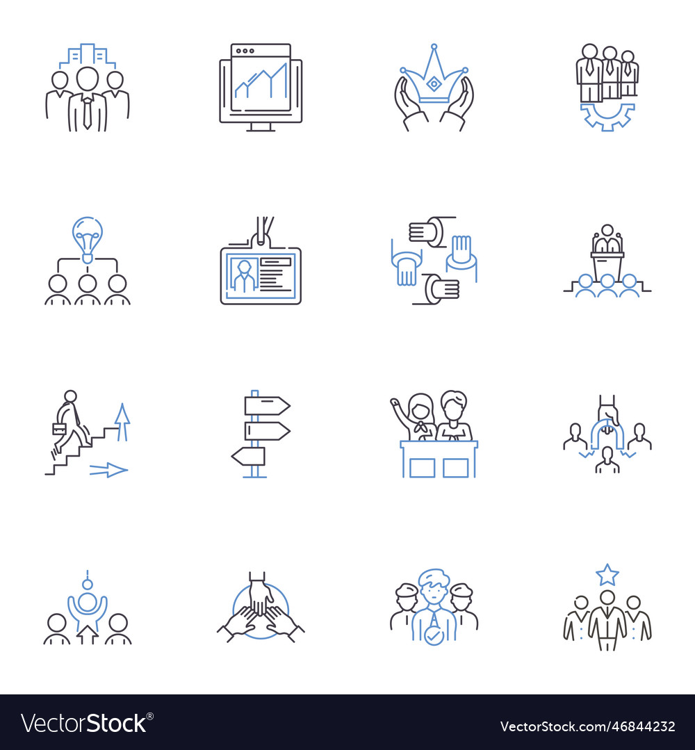 Synchronized Collaboration Line Icons Collection Vector Image