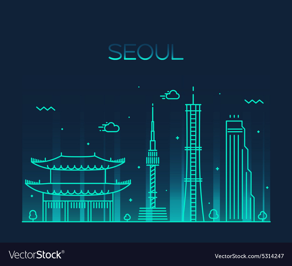 Seoul City Skyline Trendy Line Art Style Vector Image